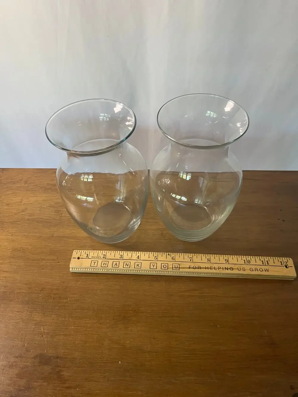 Clear Glass Bulbous Vase Pair Flared Rim Rounded Body Set of 2 Home Decor